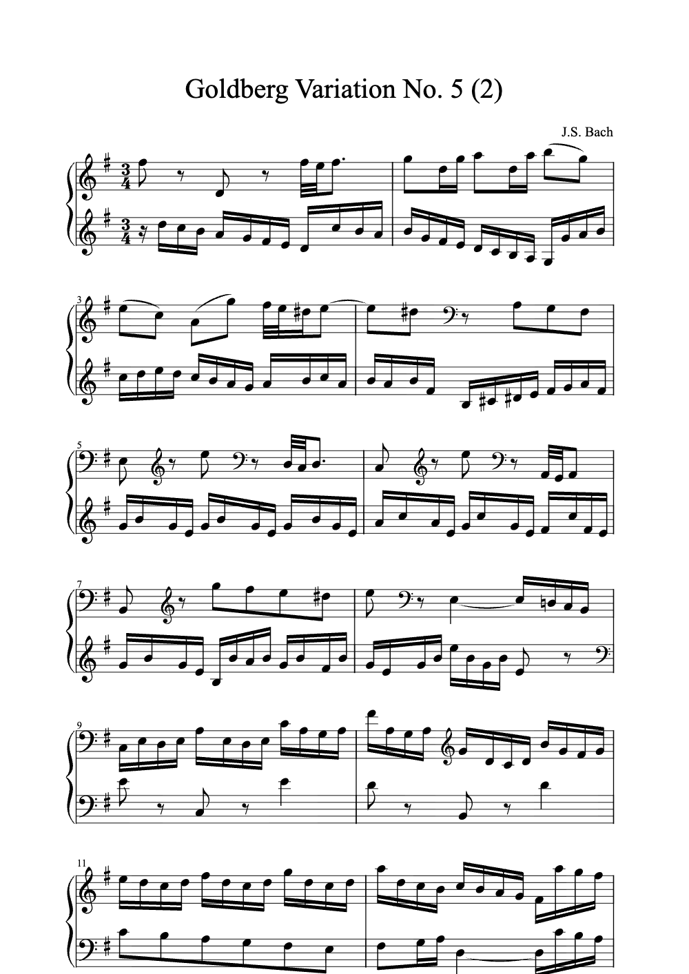 Sheet music preview for Goldberg Variation No. 5