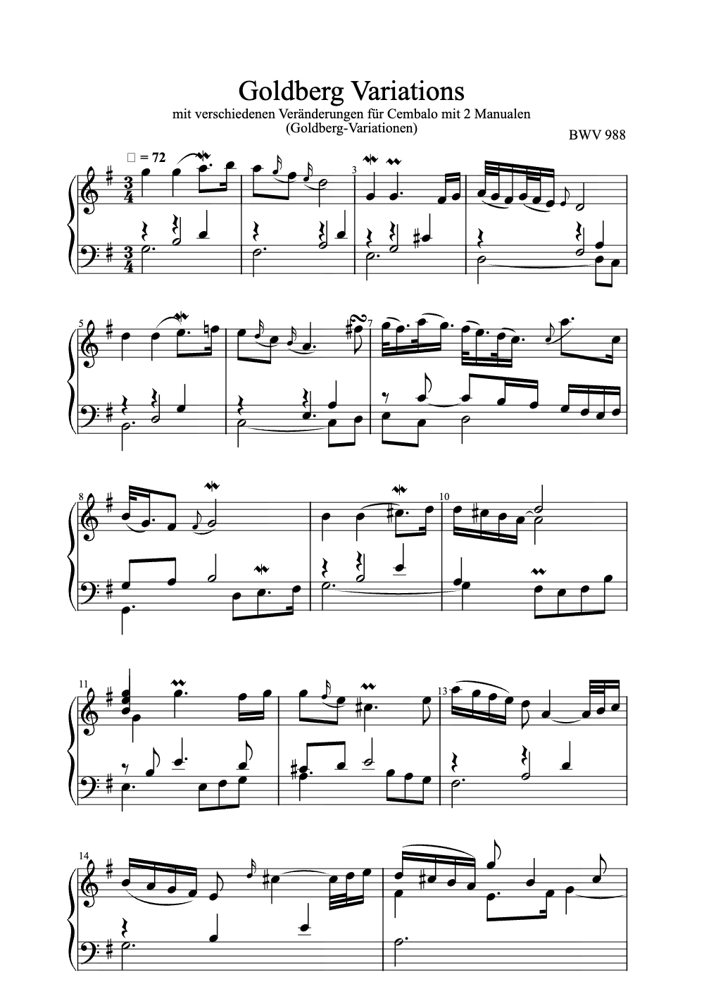 Sheet music preview for Goldberg Variations