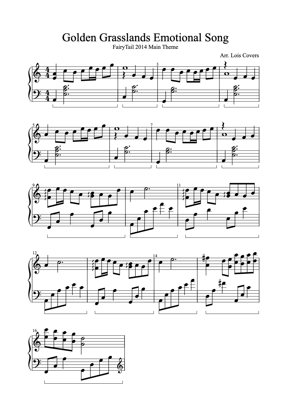 Sheet music preview for Golden Grasslands Emotional Song