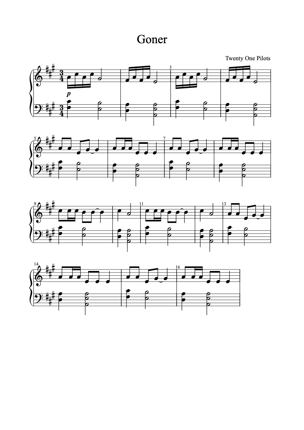 Sheet music preview for Goner