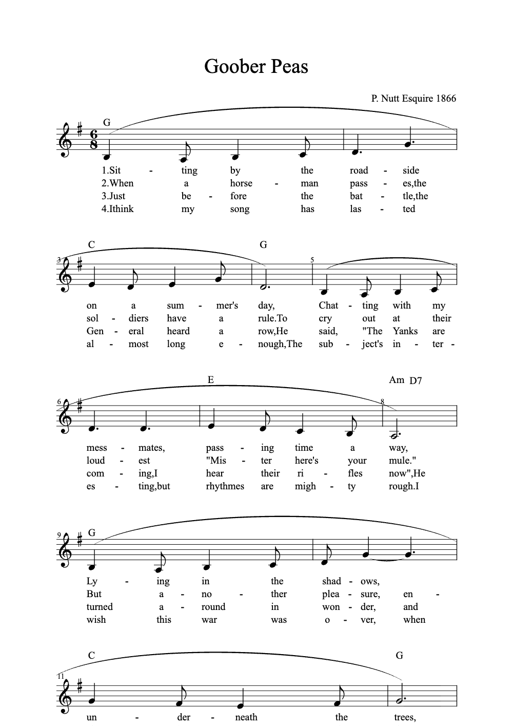 Sheet music preview for Goober Peas