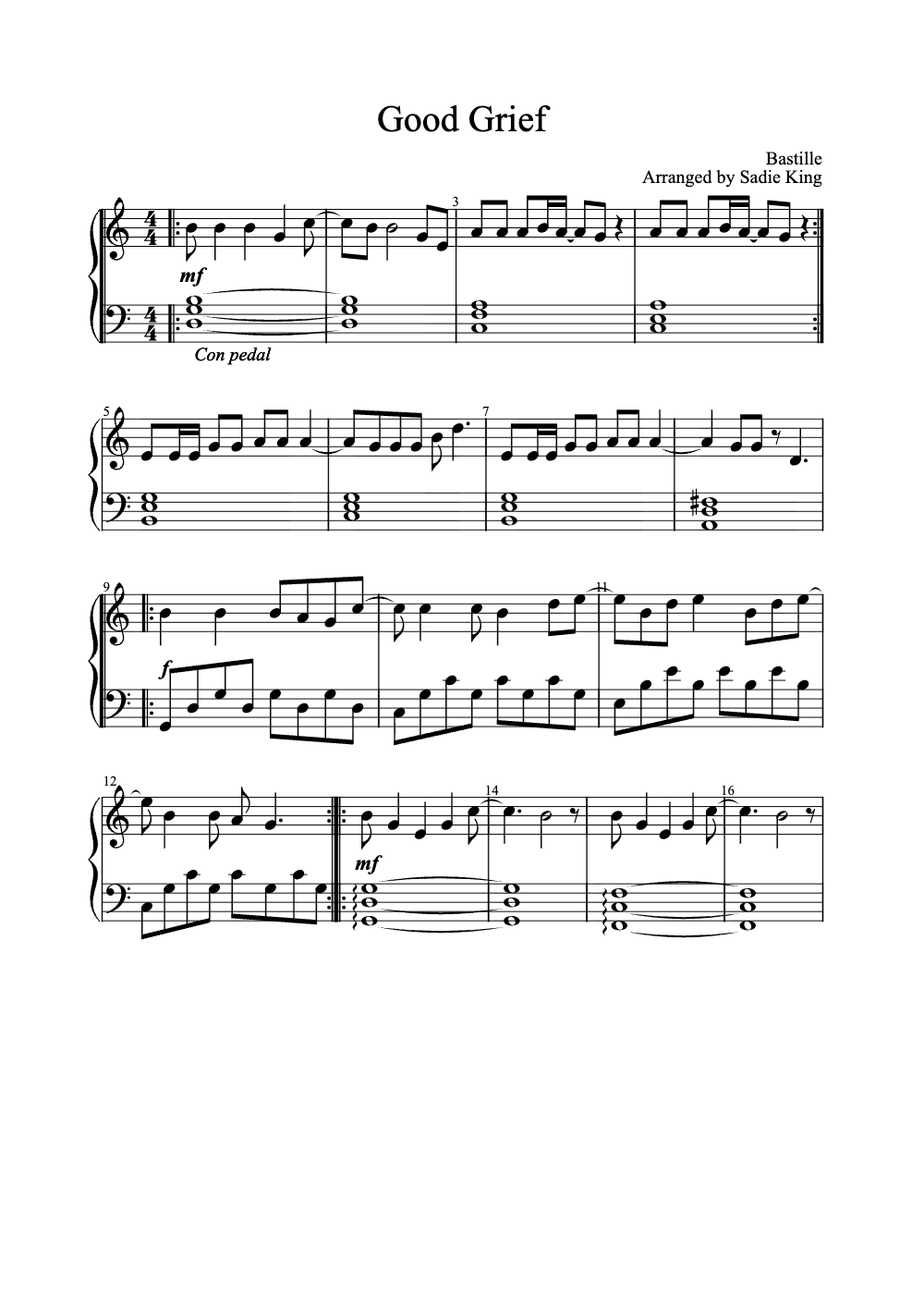Sheet music preview for Good Grief