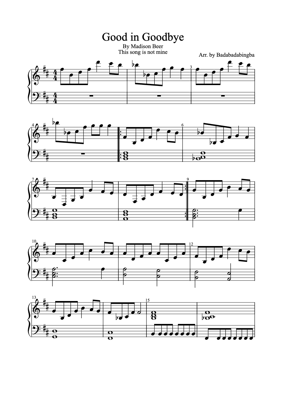 Sheet music preview for Good in Goodbye