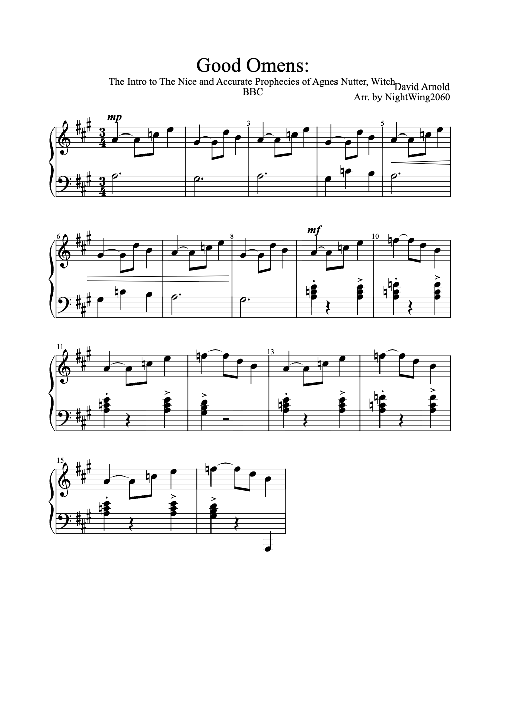 Sheet music preview for Good Omens