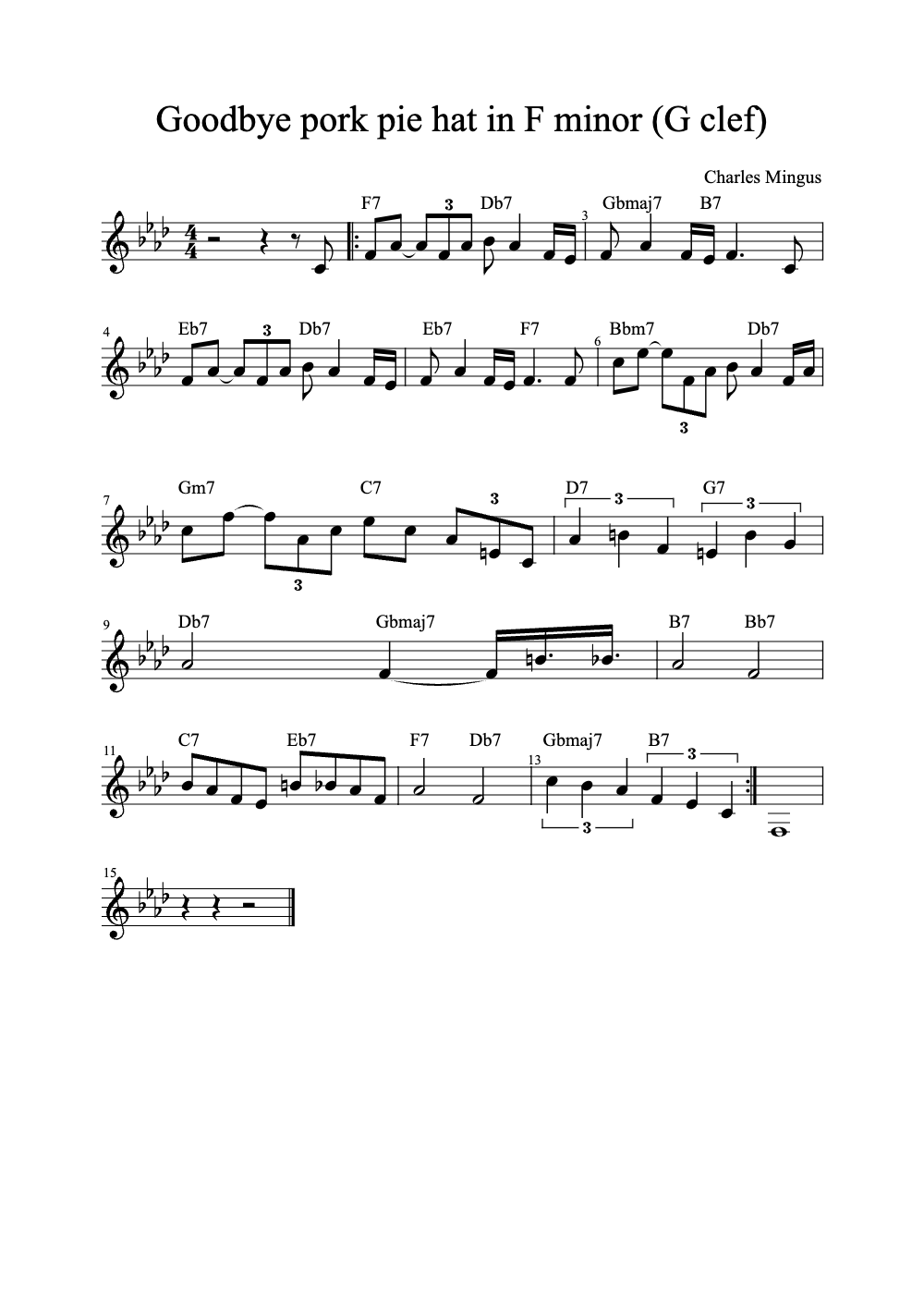 Sheet music preview for Goodbye Pork Pie Hat