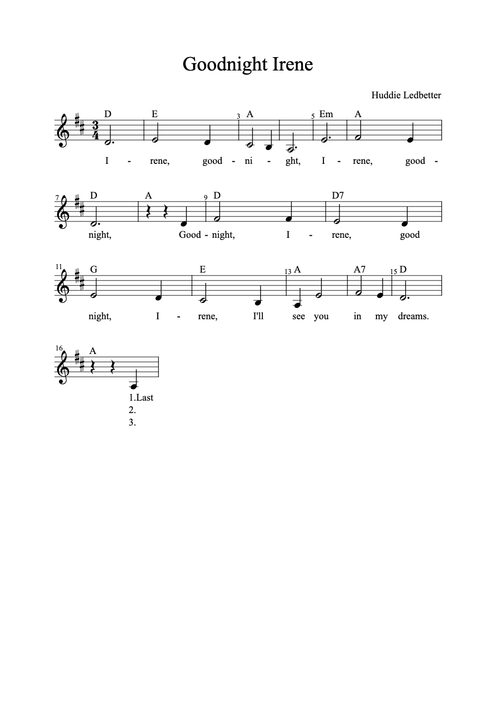 Sheet music preview for Goodnight Irene