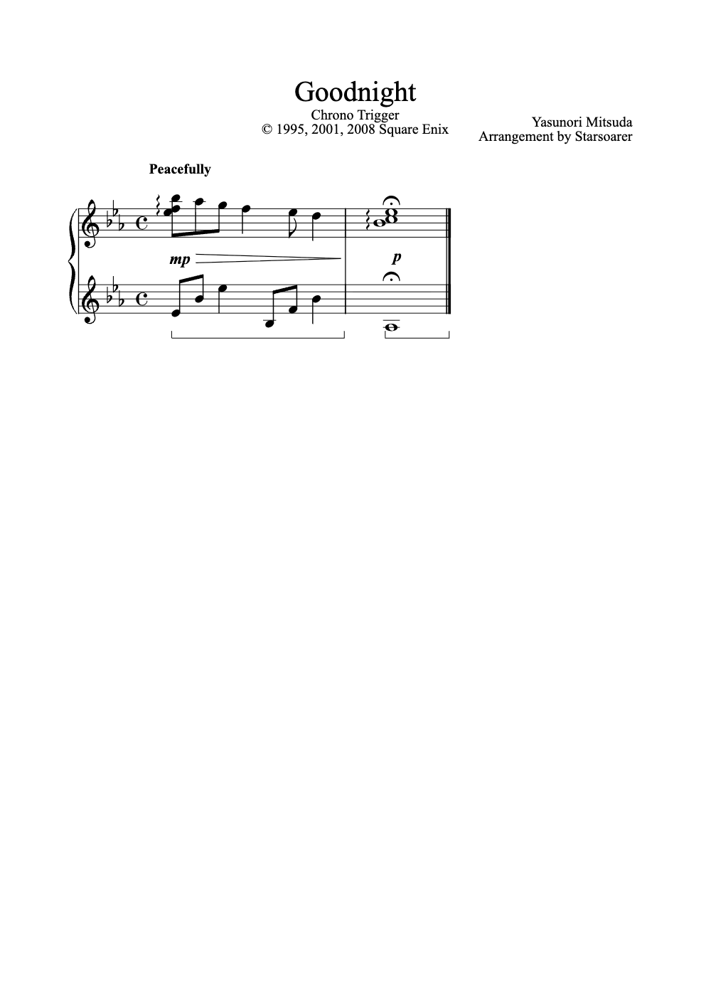 Sheet music preview for Goodnight