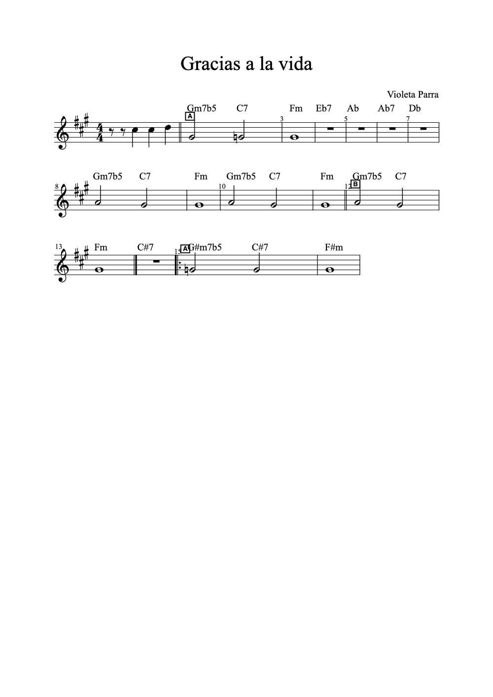 Sheet music preview for Gracias a la Vida