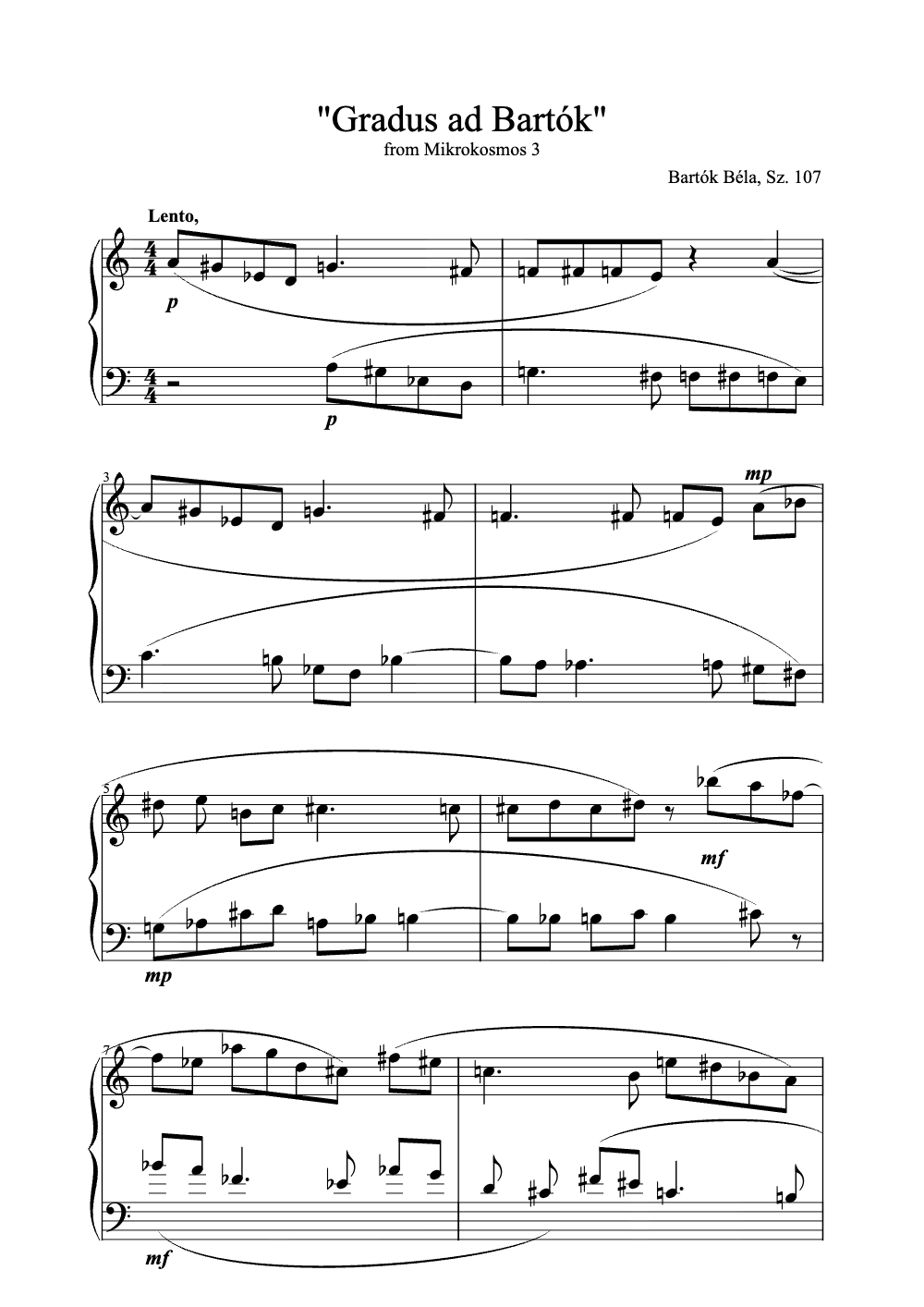 Sheet music preview for Gradus ad Bartók