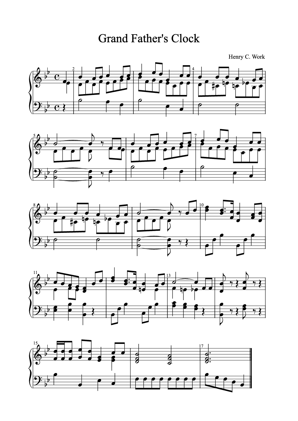 Sheet music preview for Grandfather's Clock