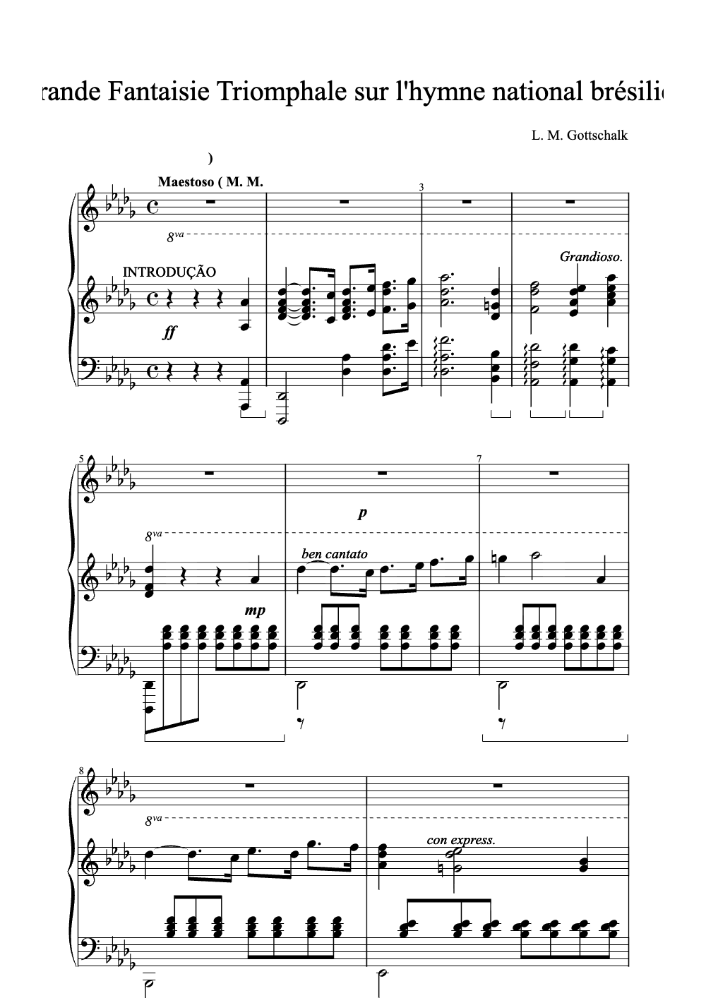 Sheet music preview for Grande Fantaisie Triomphale Sur L'Hymne National Brésilien