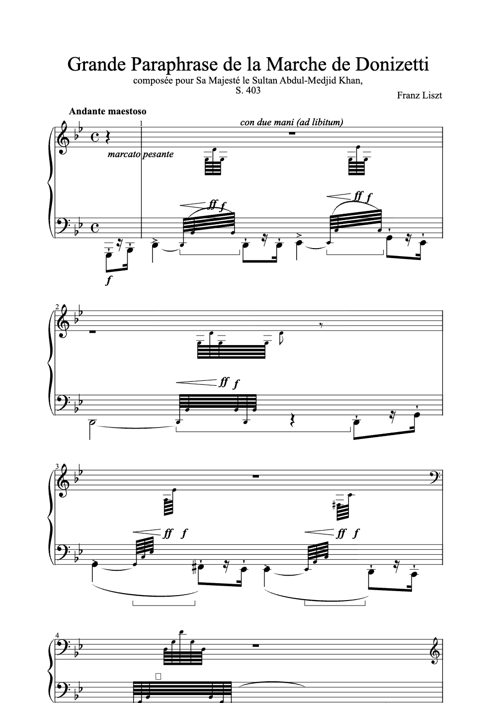 Sheet music preview for Grande Paraphrase de la Marche de Donizetti