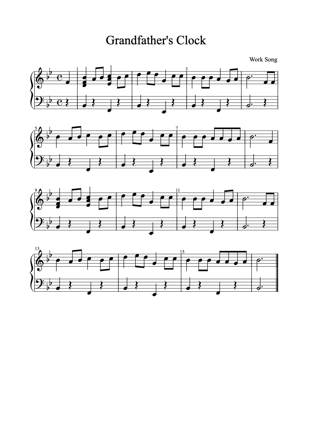 Sheet music preview for Grandfather's Clock