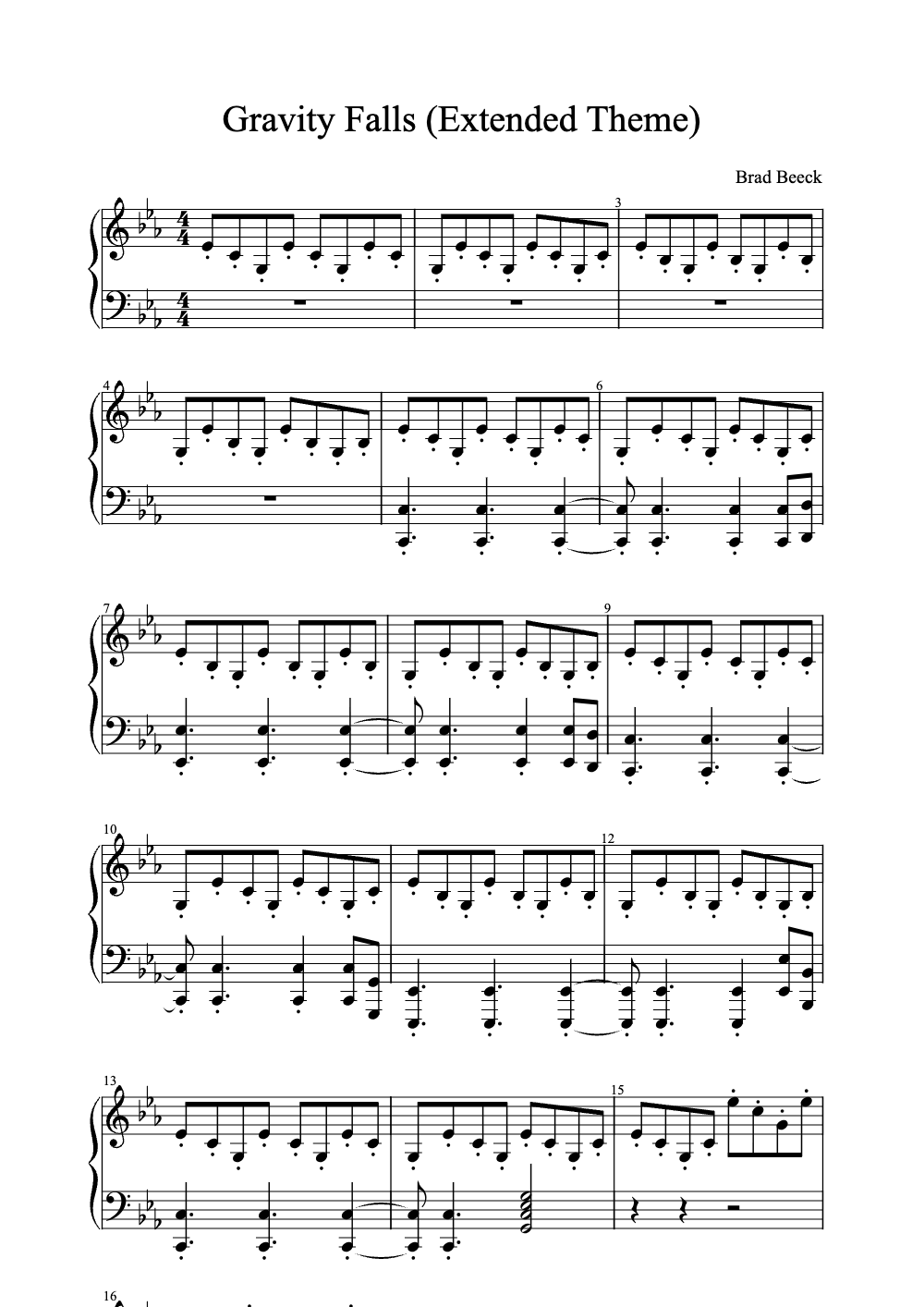 Sheet music preview for Gravity Falls (Extended Theme)
