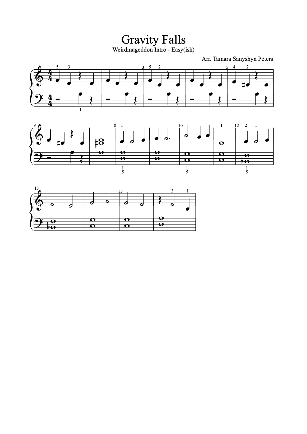 Sheet music preview for Gravity Falls