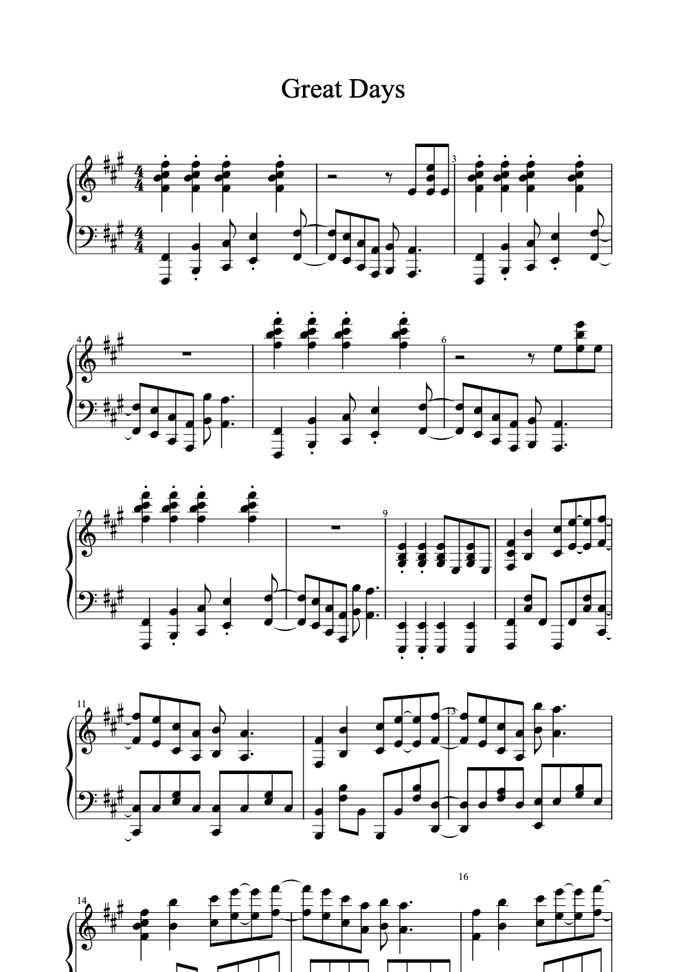 Sheet music preview for Great Days