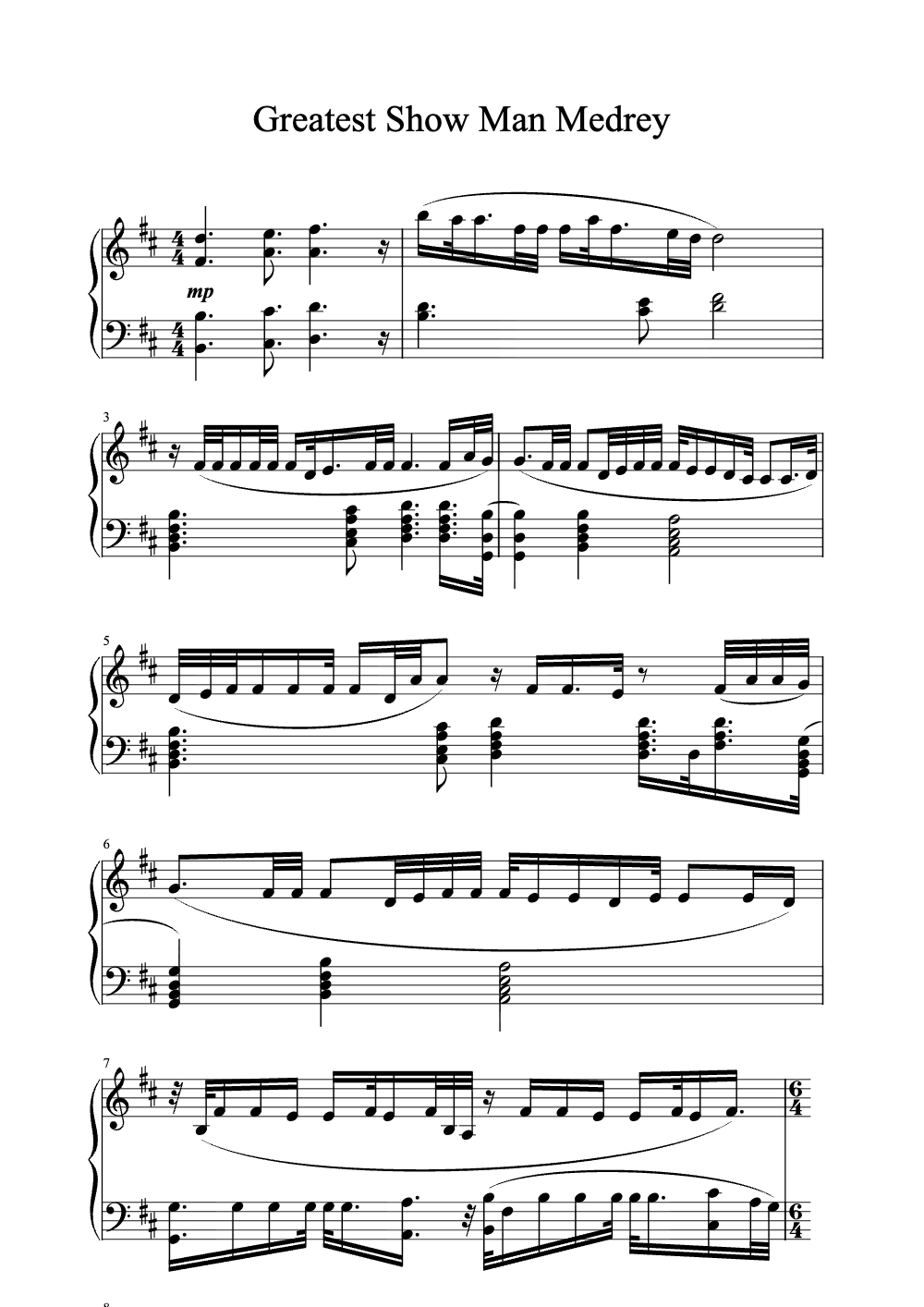 Sheet music preview for The Greatest Showman Medley