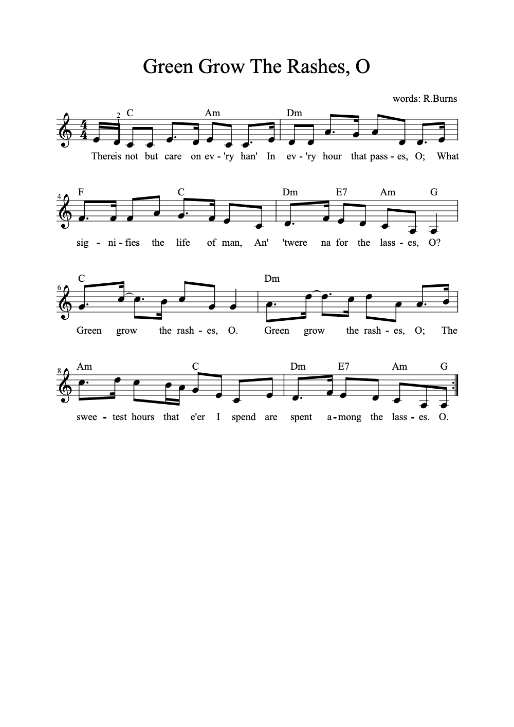 Sheet music preview for Green Grow the Rashes, O