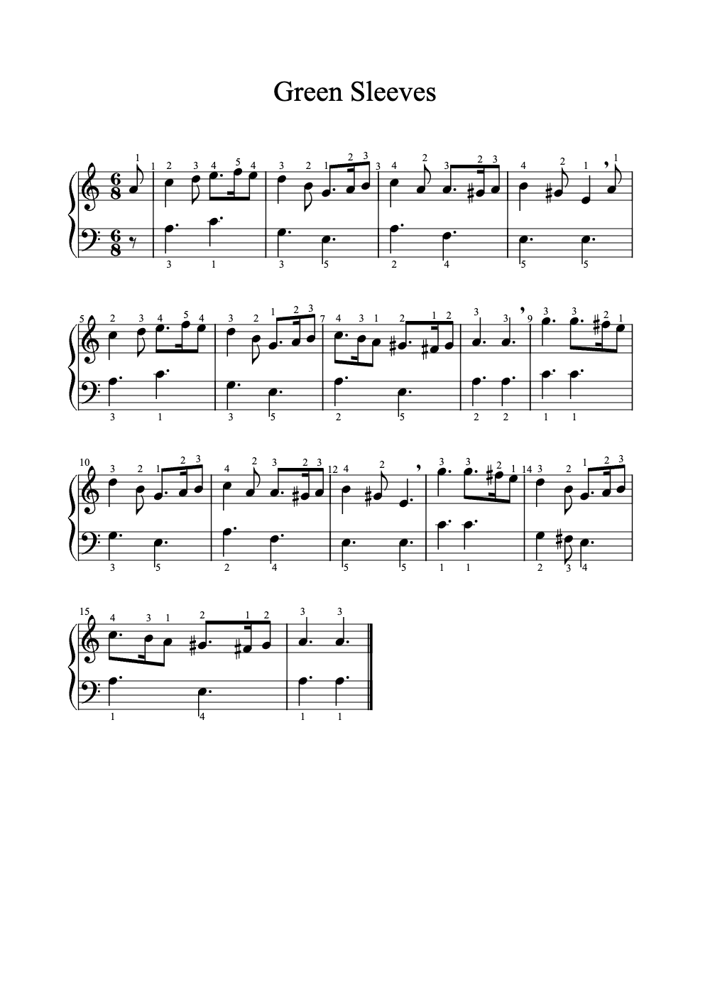 Sheet music preview for Greensleeves
