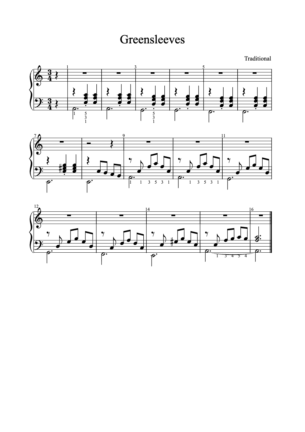 Sheet music preview for Greensleeves