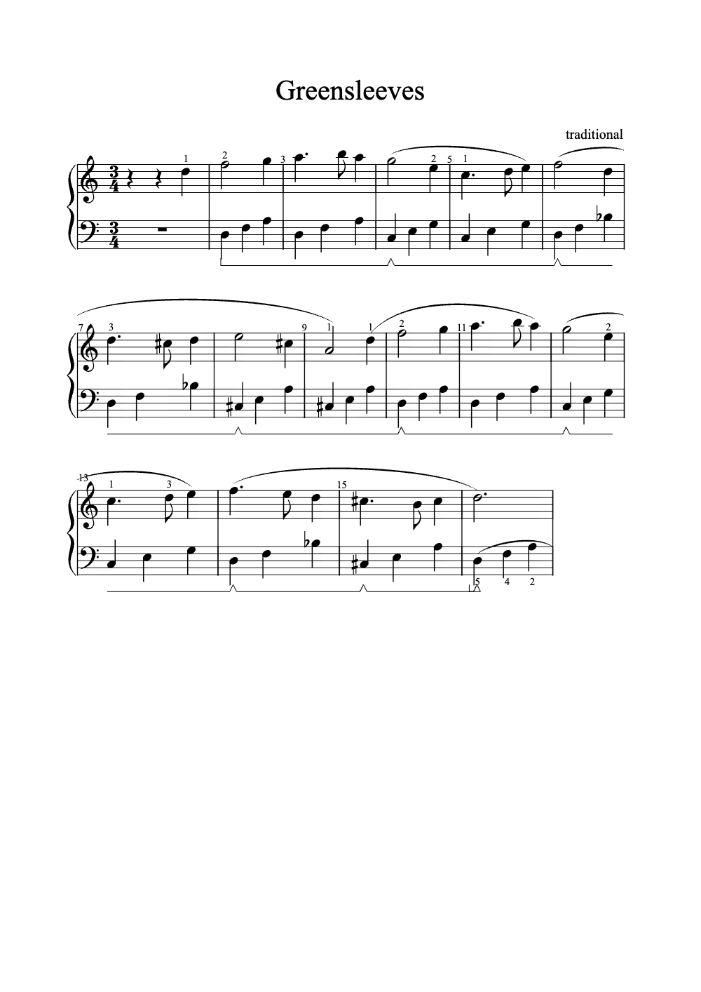 Sheet music preview for Greensleeves