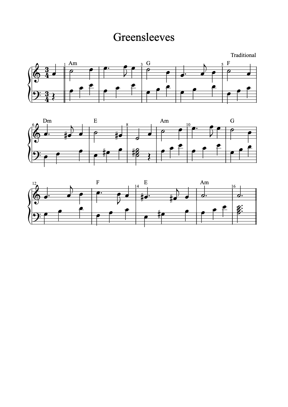 Sheet music preview for Greensleeves