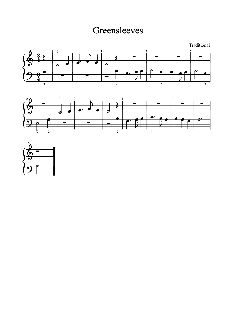 Sheet music preview for Greensleeves