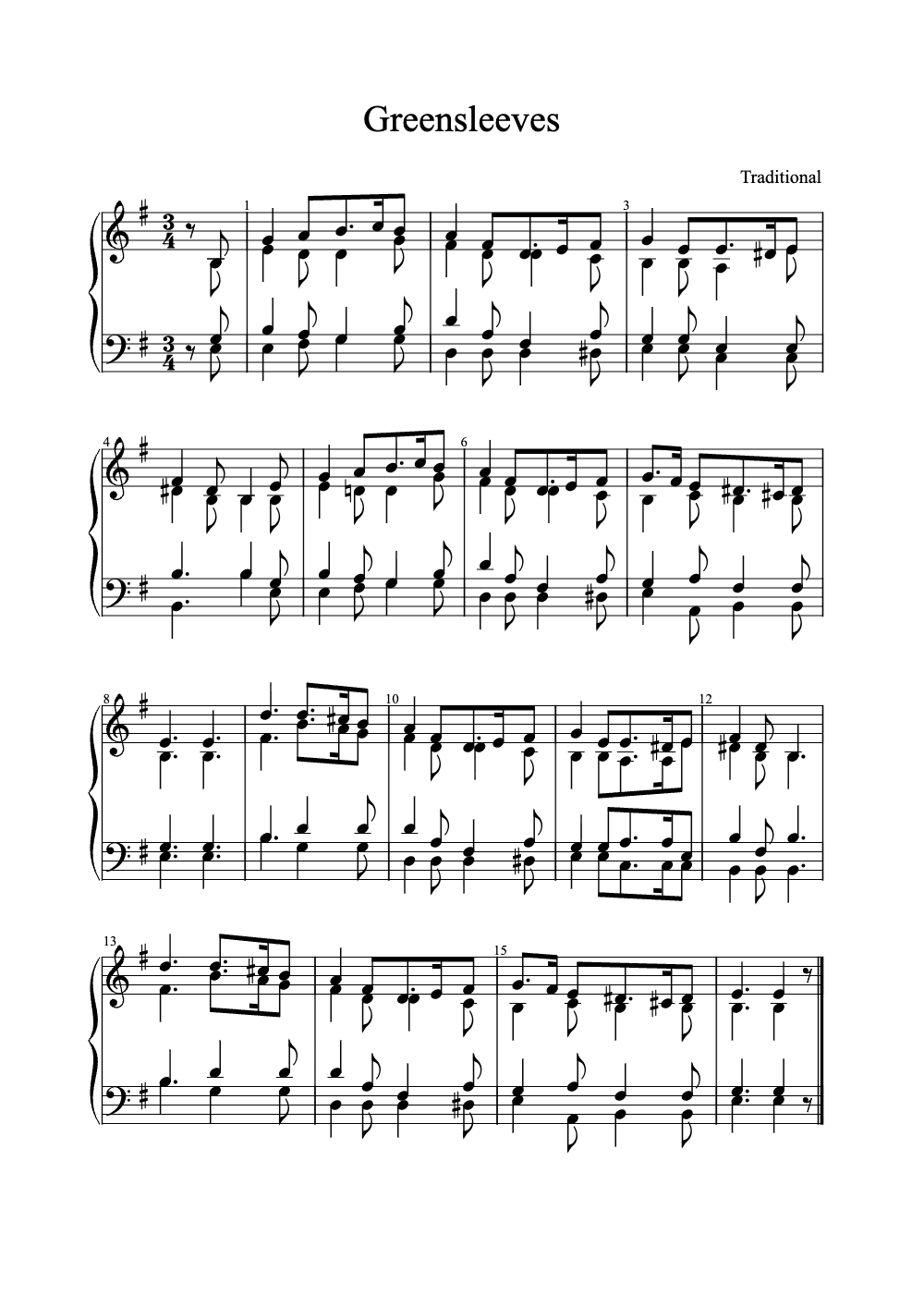 Sheet music preview for Greensleeves