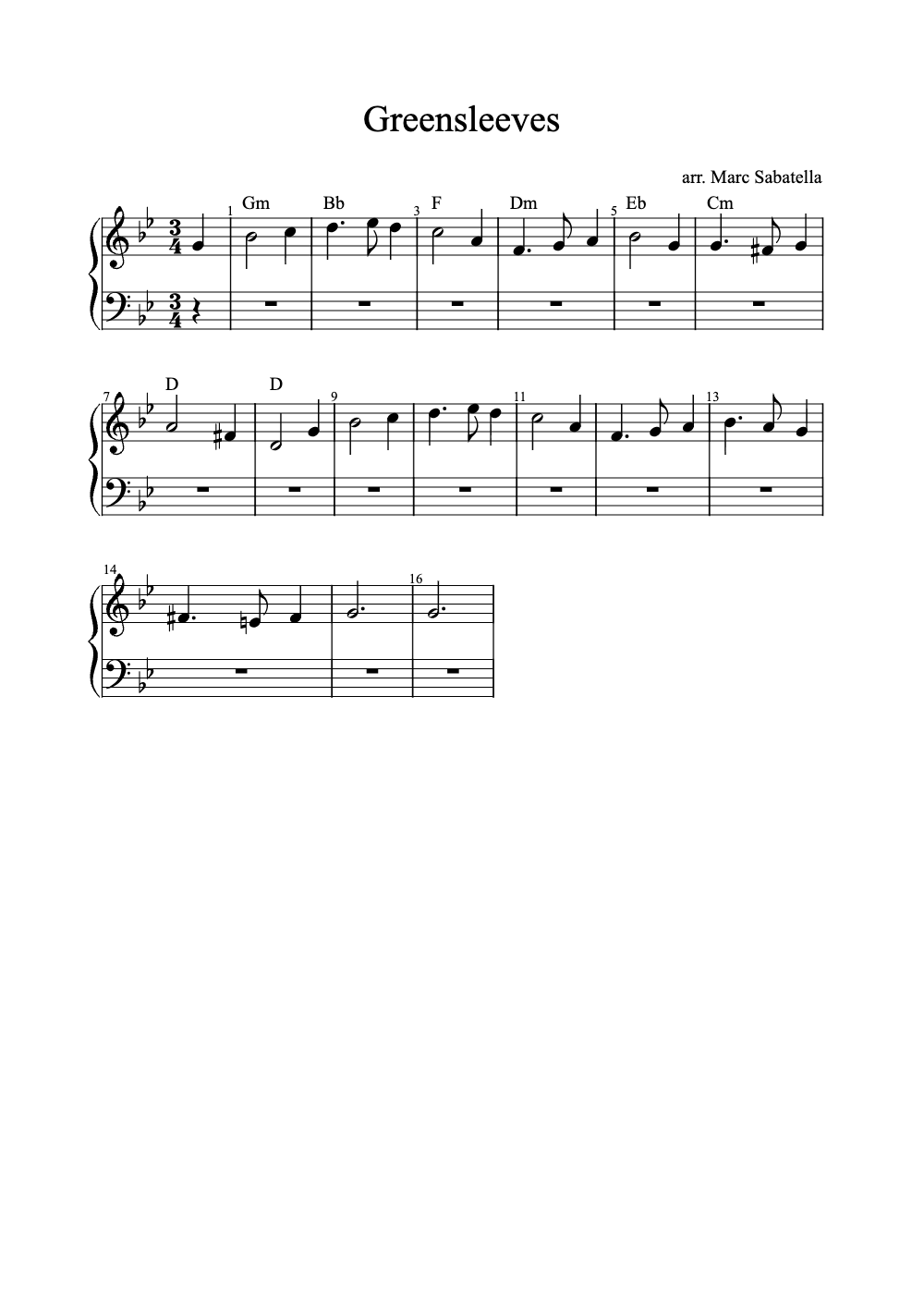 Sheet music preview for Greensleeves