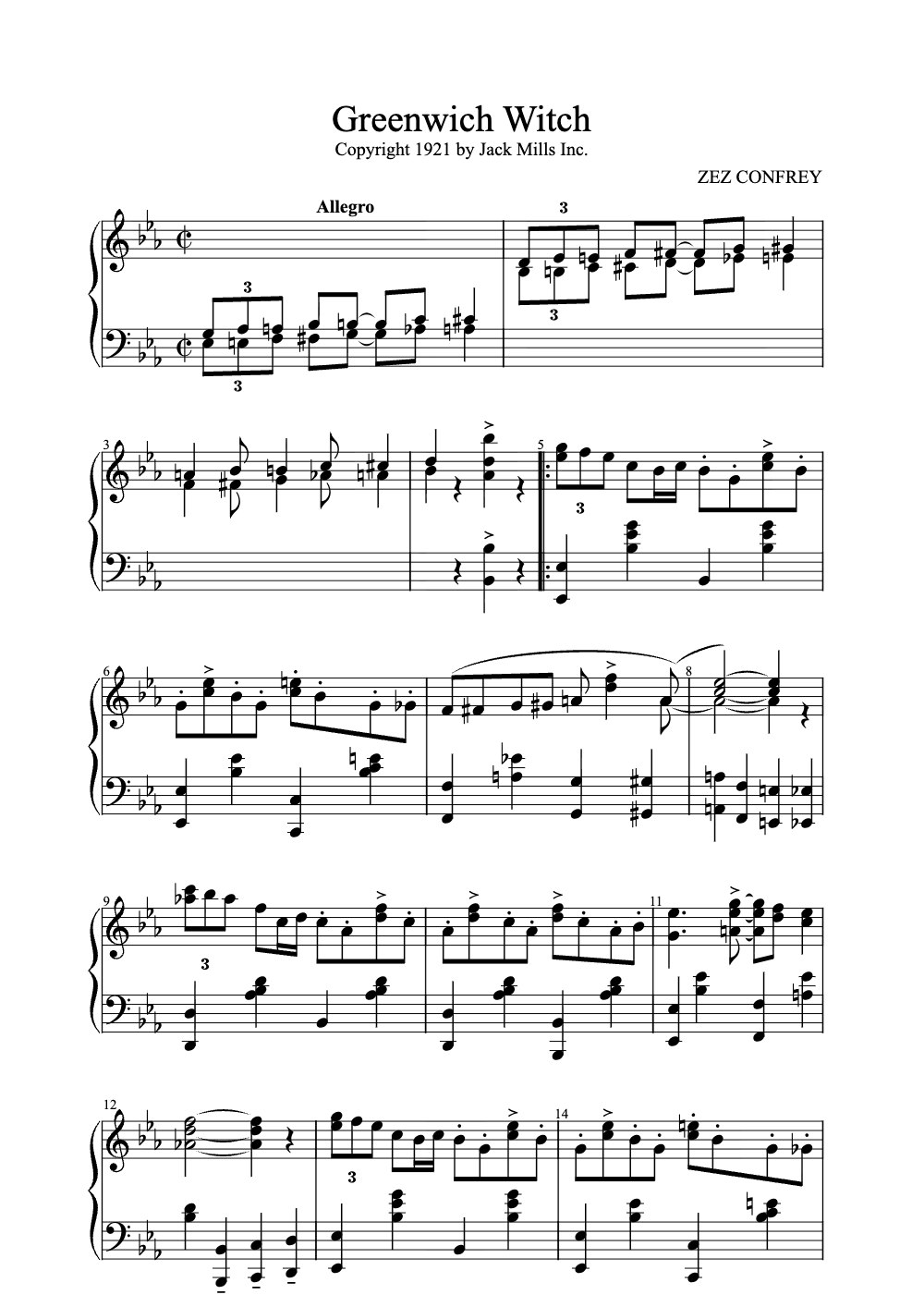 Sheet music preview for Greenwich Witch
