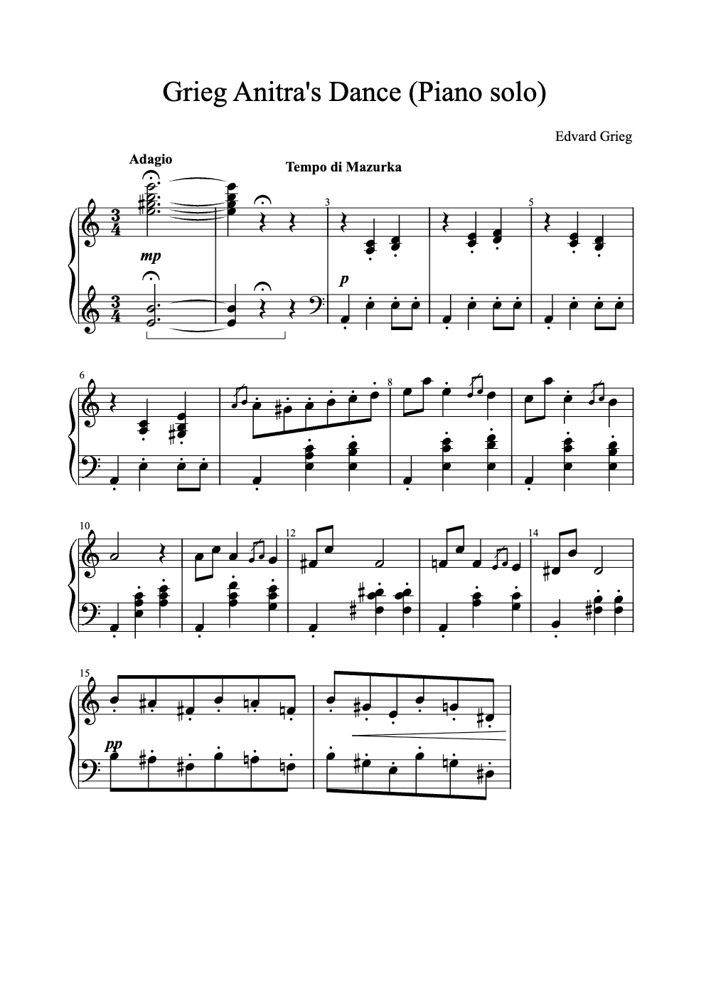 Sheet music preview for Anitra's Dance