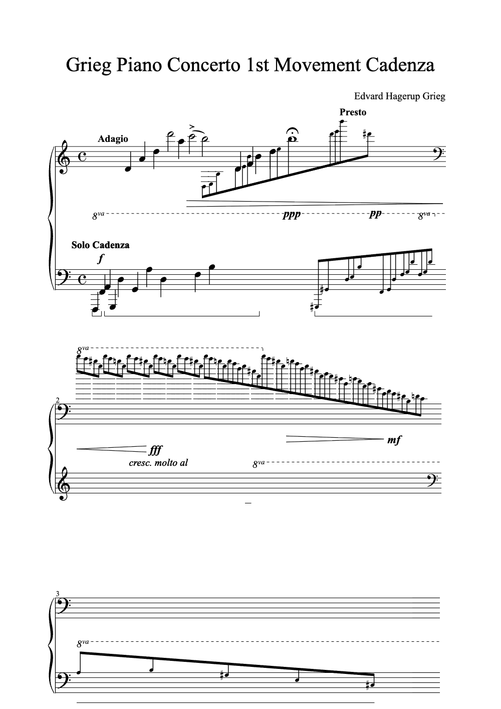 Sheet music preview for Grieg Piano Concerto 1st Movement Cadenza