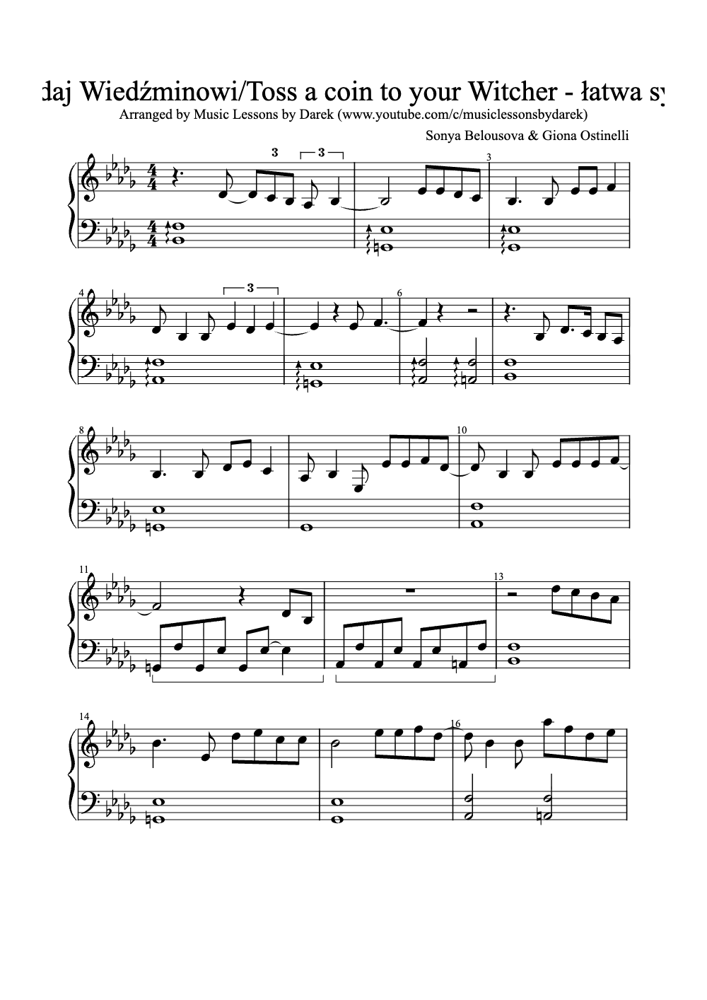 Sheet music preview for Toss a Coin to Your Witcher