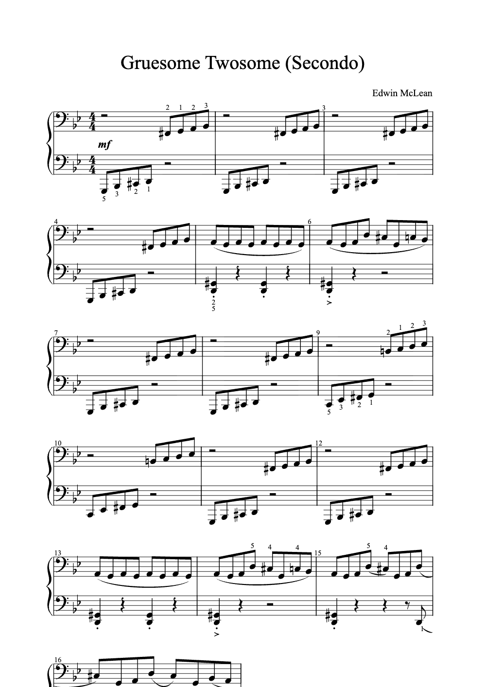 Sheet music preview for Gruesome Twosome (Secondo)