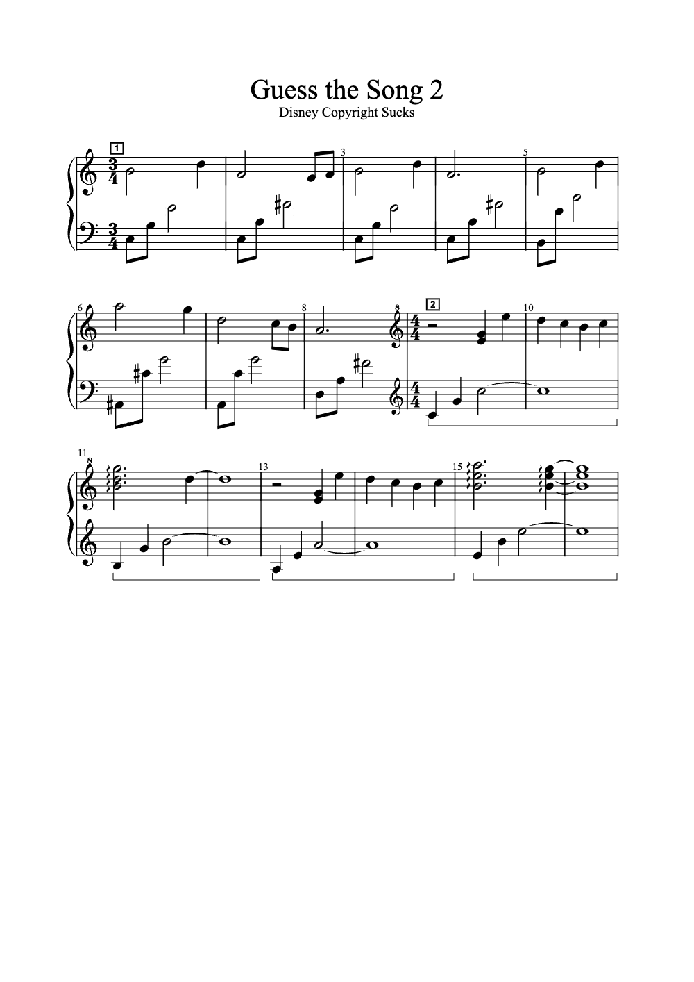 Sheet music preview for Guess the Song 2