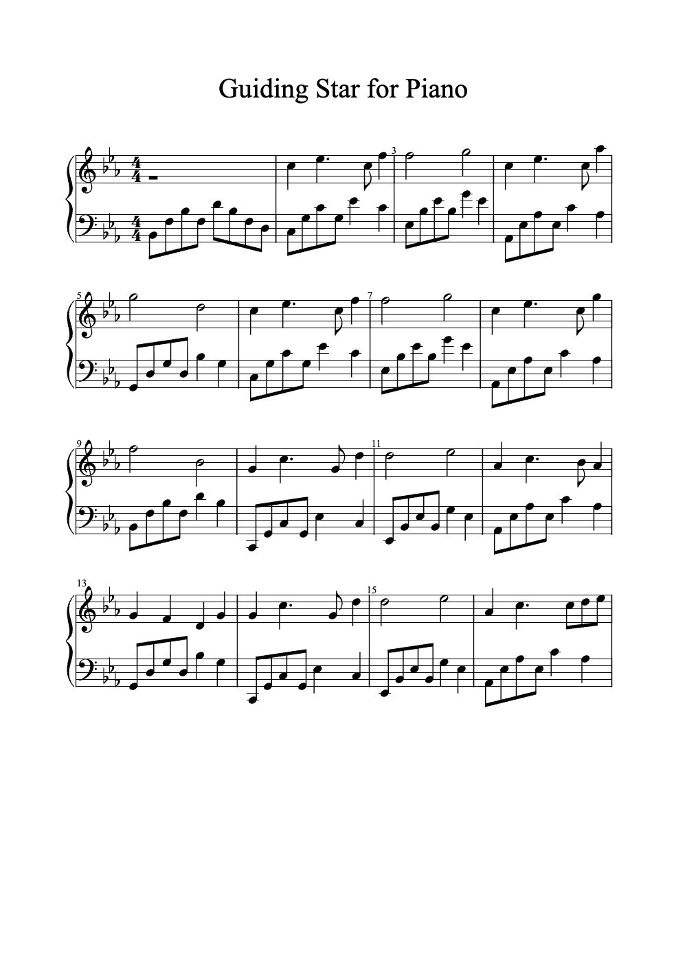 Sheet music preview for Guiding Star for Piano