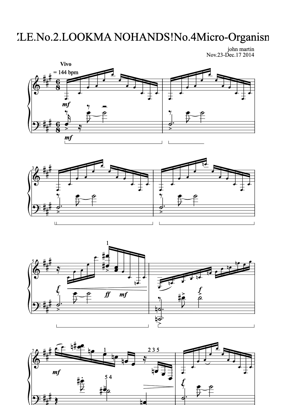 Sheet music preview for Etudes No. 1: Dazzle, No. 2: Look Ma No Hands!, No. 4: Micro-Organisms, No. 78: Planet Rulers