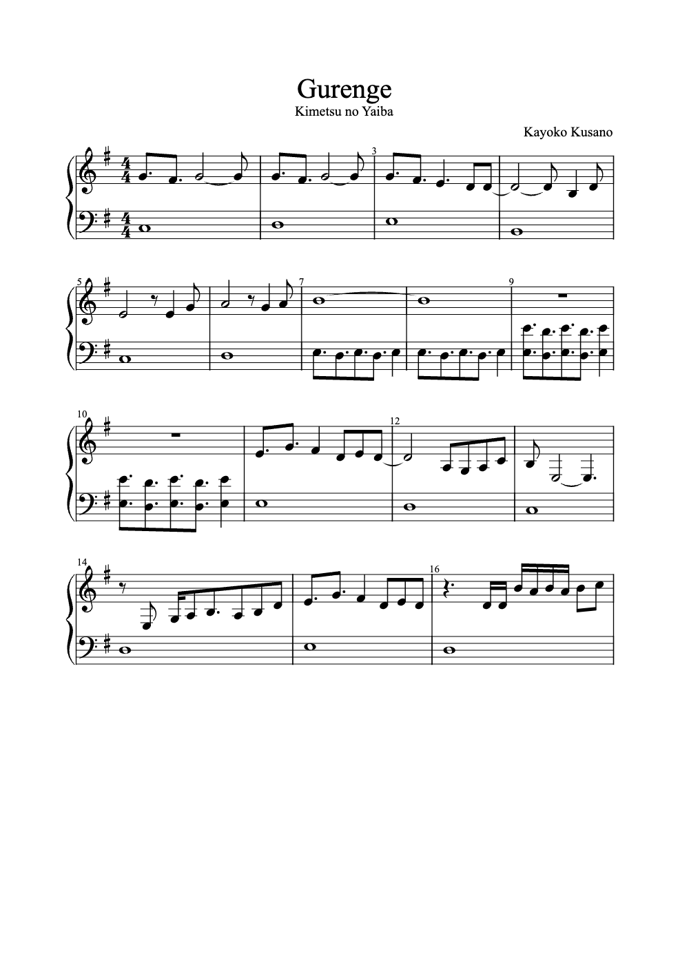 Sheet music preview for Gurenge