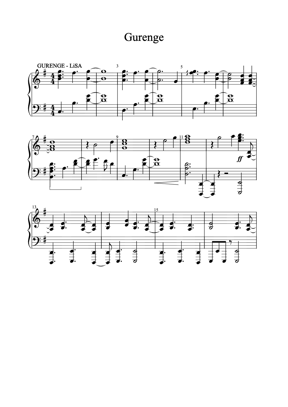 Sheet music preview for Gurenge