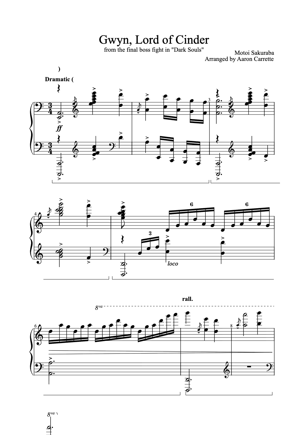 Sheet music preview for Gwyn, Lord of Cinder