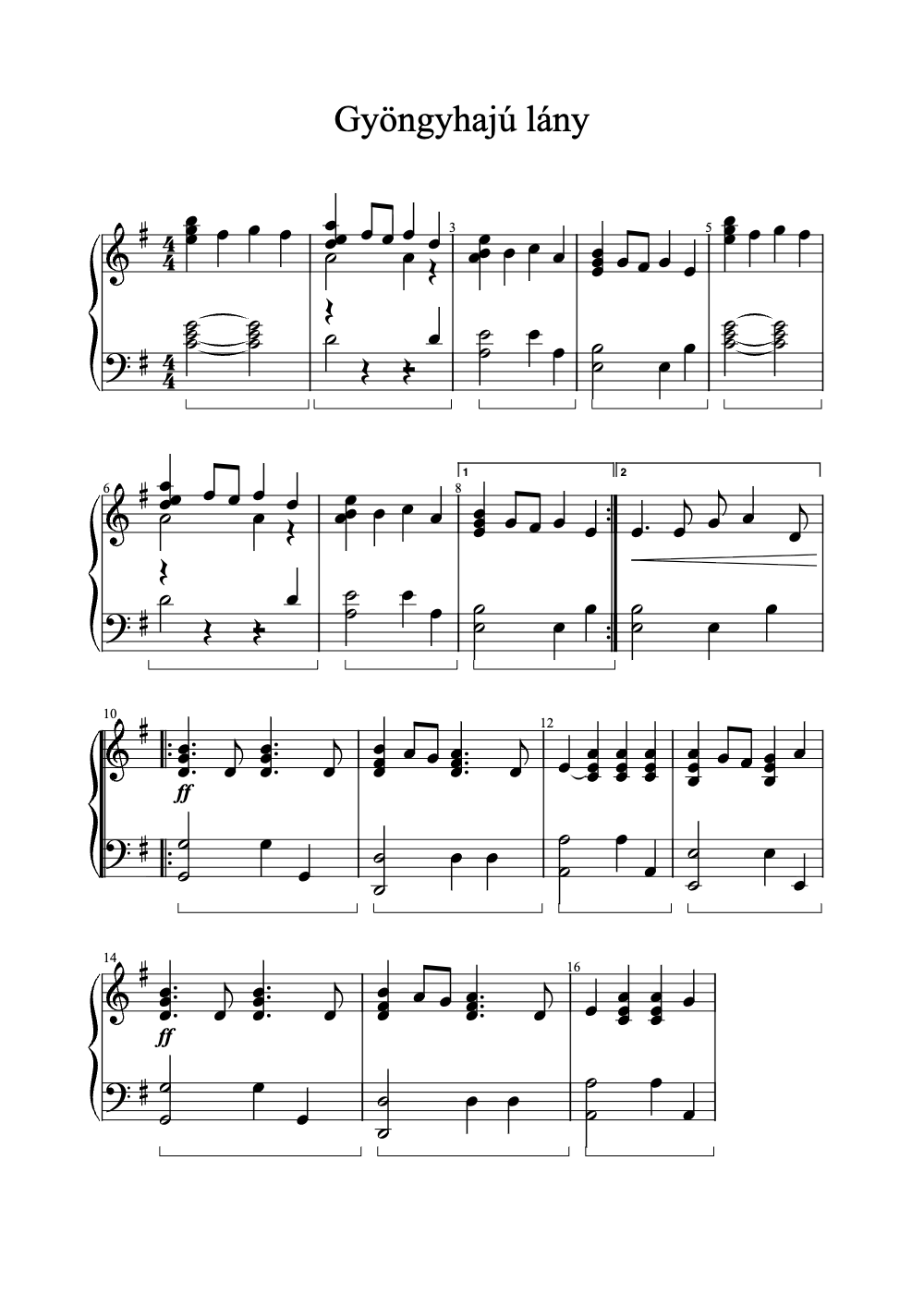 Sheet music preview for Gyöngyhajú Lány