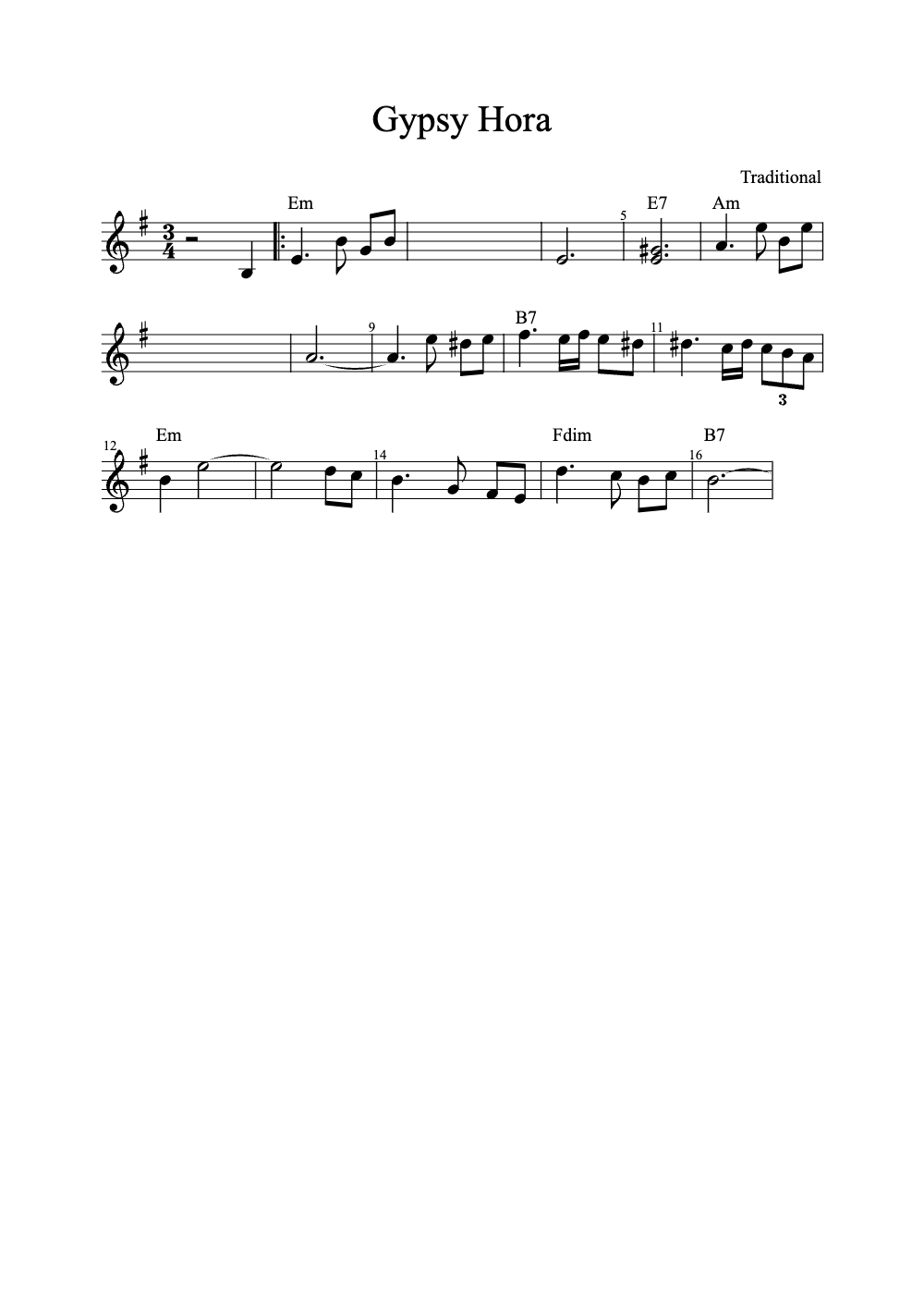 Sheet music preview for Gypsy Hora