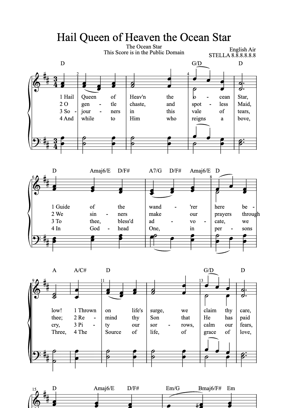 Sheet music preview for Hail Queen of Heaven, the Ocean Star
