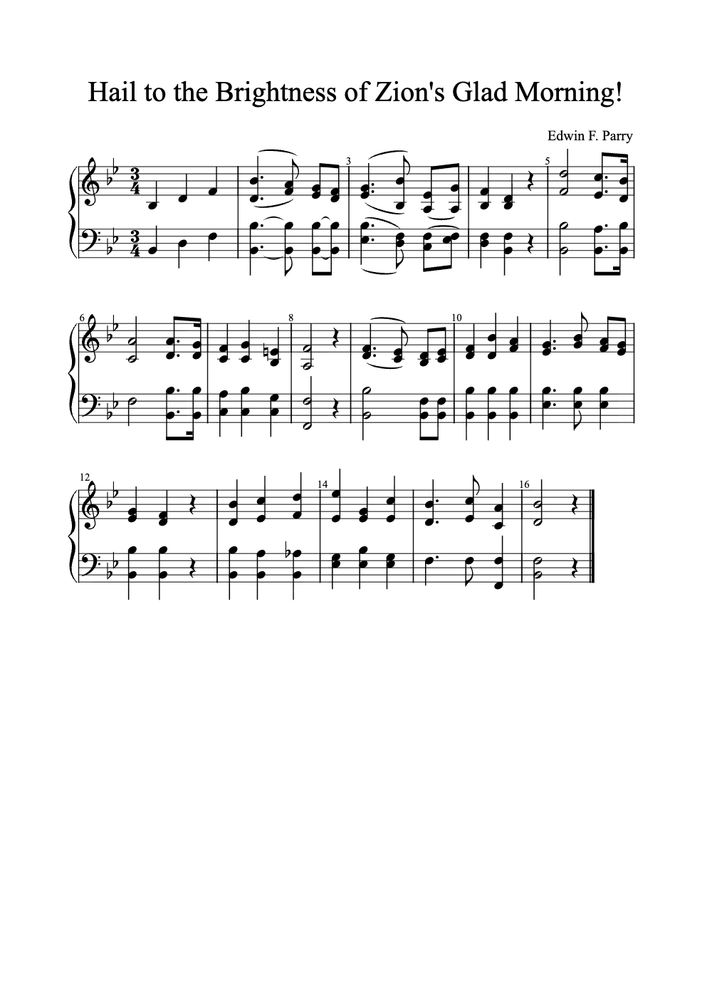 Sheet music preview for Hail to the Brightness of Zion's Glad Morning!