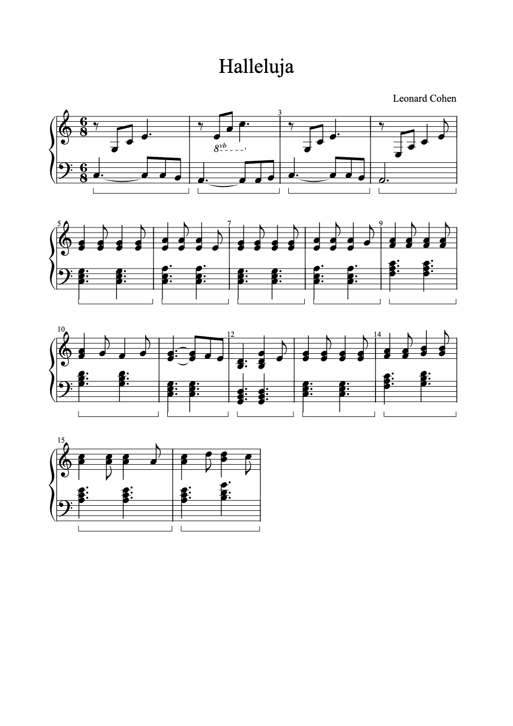 Sheet music preview for Hallelujah