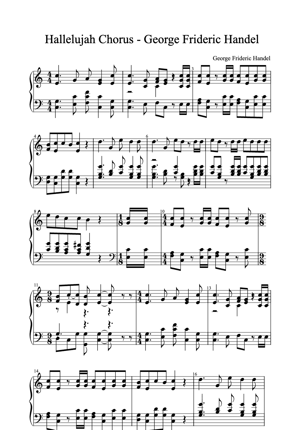Sheet music preview for Hallelujah Chorus