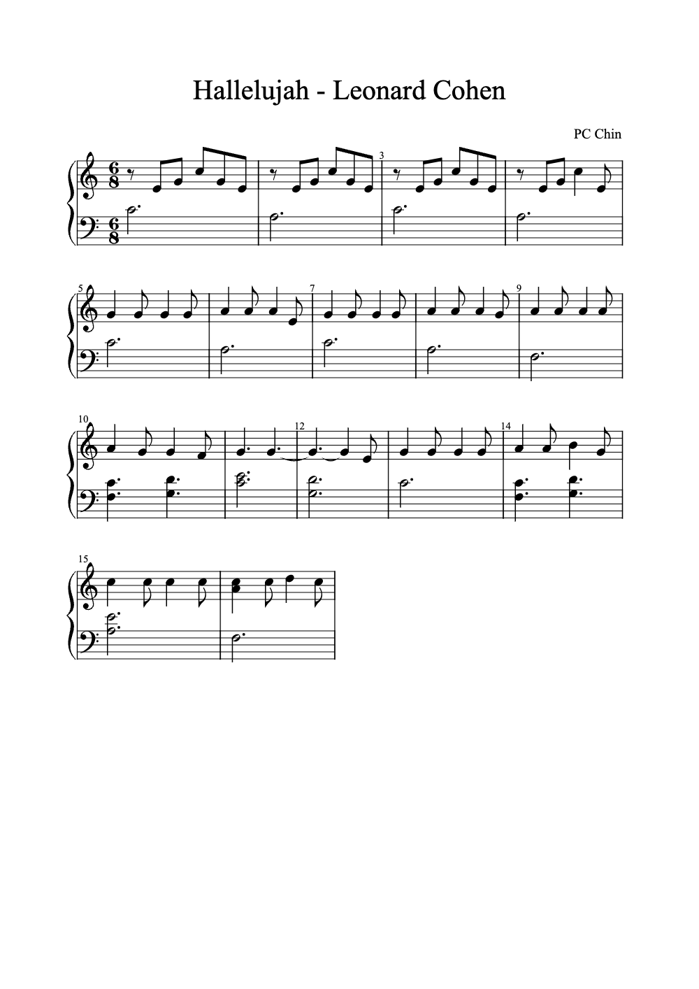 Sheet music preview for Hallelujah