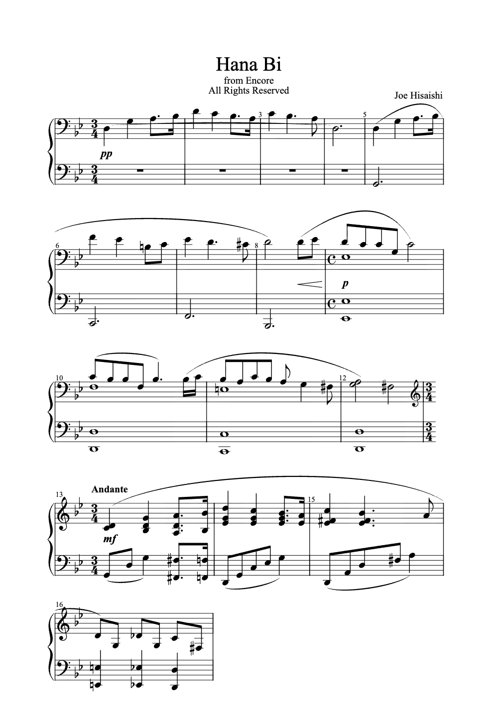 Sheet music preview for Hana Bi