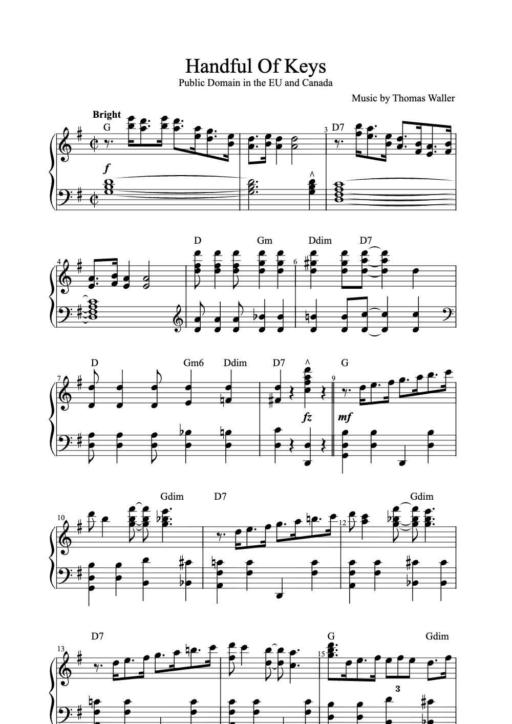 Sheet music preview for Handful of Keys