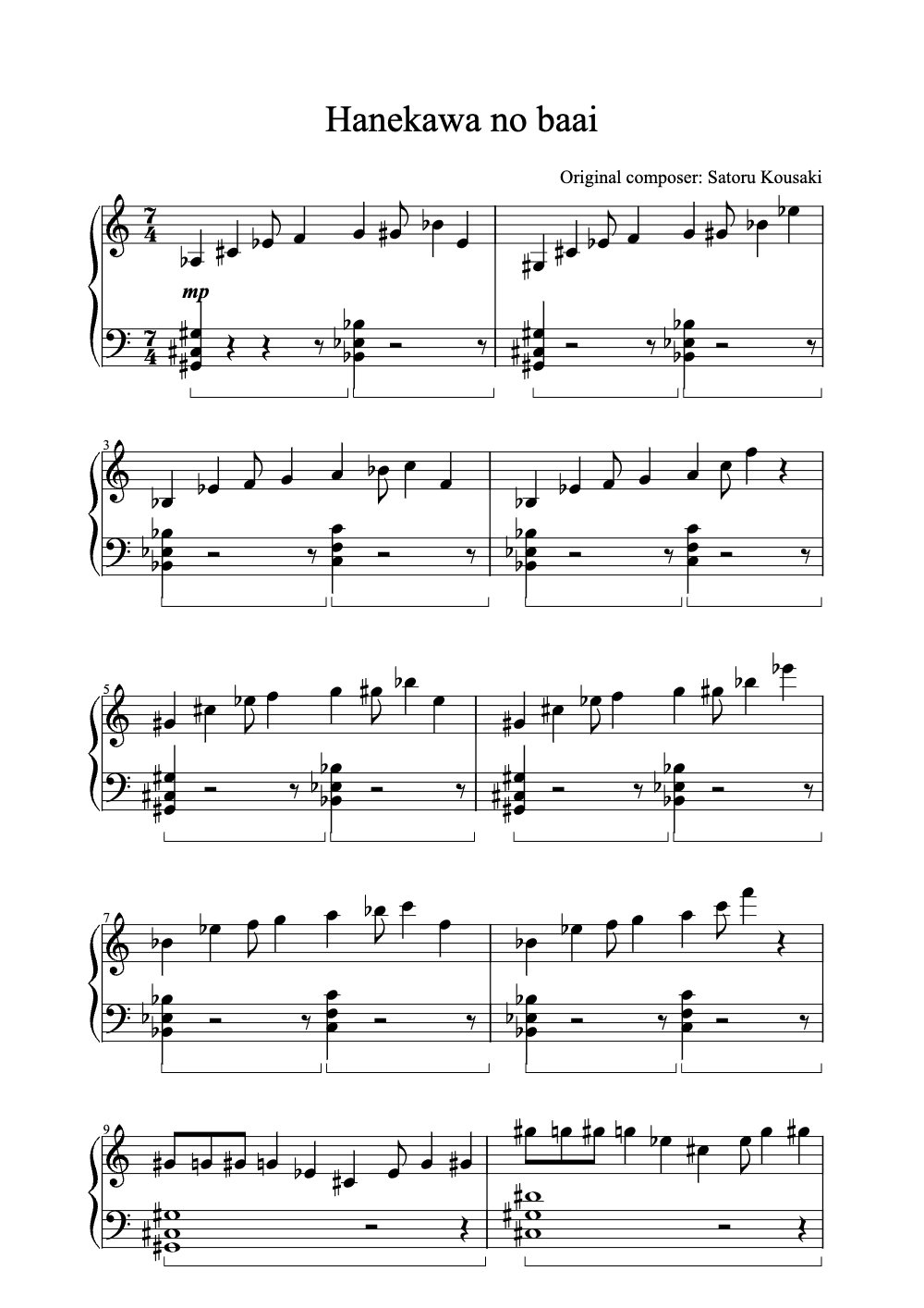 Sheet music preview for Hanekawa No Baai